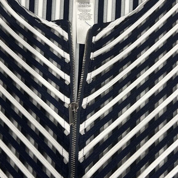 CHICO'S 1 chicos size medium Easywear Navy SHEER MESH STRIPE ZIP UP JACKET - Picture 9 of 10
